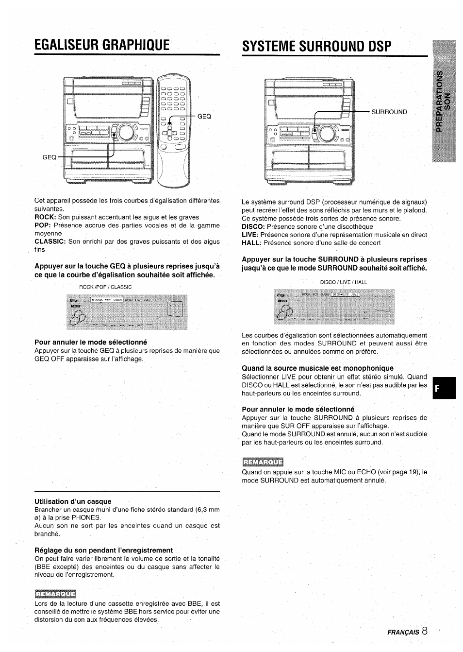 Egaliseur graphique, Systeme surround dsp, Egaliseur graphique systeme surround dsp | Aiwa CX-NA71 User Manual | Page 61 / 80