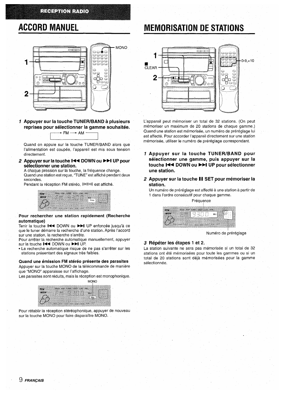 Accord manuel, Memorisation de stations | Aiwa CX-NA71 User Manual | Page 62 / 80