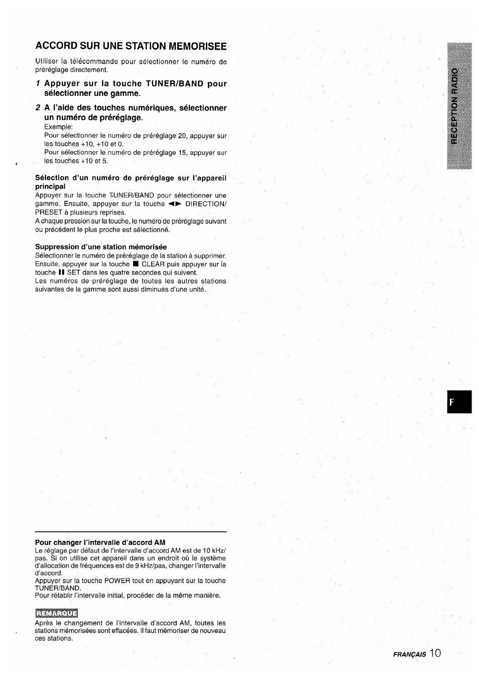 Accord sur une station memorisee, Suppression d’une station mémorisée, Pour changer l’intervalle d’accord am | Aiwa CX-NA71 User Manual | Page 63 / 80