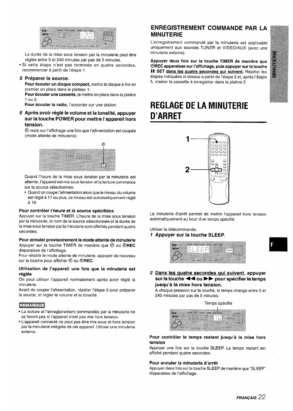 5 préparer la source, Enregistrement commande par la minuterie, Reglage de la minuterie d’arret | 7 appuyer sur la touche sleep, Pour annuler la minuterie d’arrêt | Aiwa CX-NA71 User Manual | Page 75 / 80
