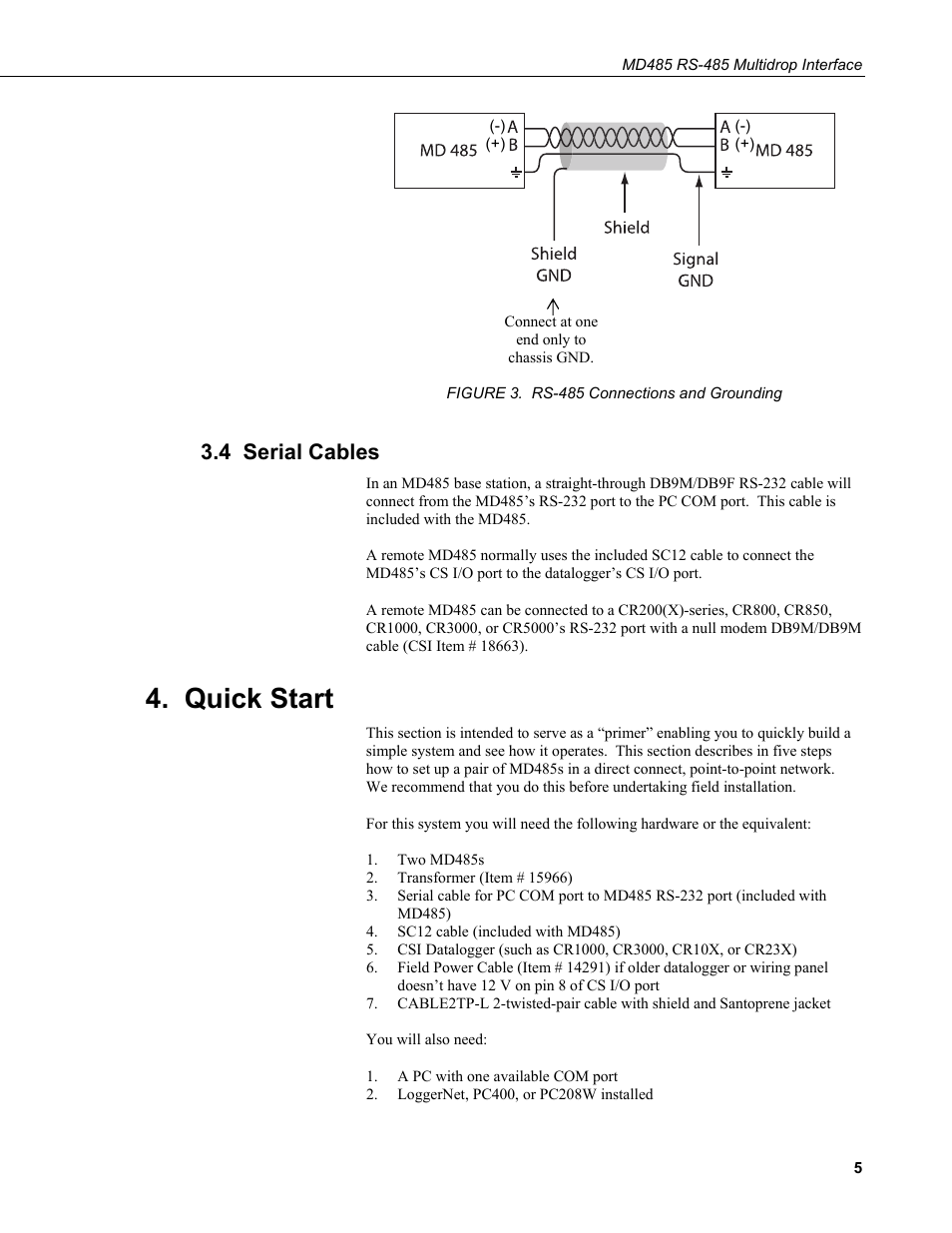4 serial cables, Quick start | Campbell Scientific MD485 RS-485 Multidrop Interface User Manual | Page 11 / 68