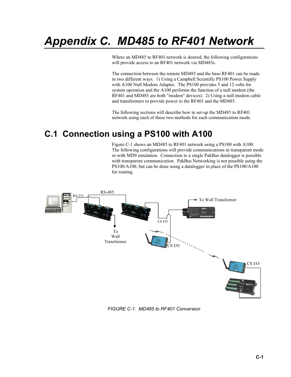 Appendix c. md485 to rf401 network, C.1 connection using a ps100 with a100 | Campbell Scientific MD485 RS-485 Multidrop Interface User Manual | Page 37 / 68