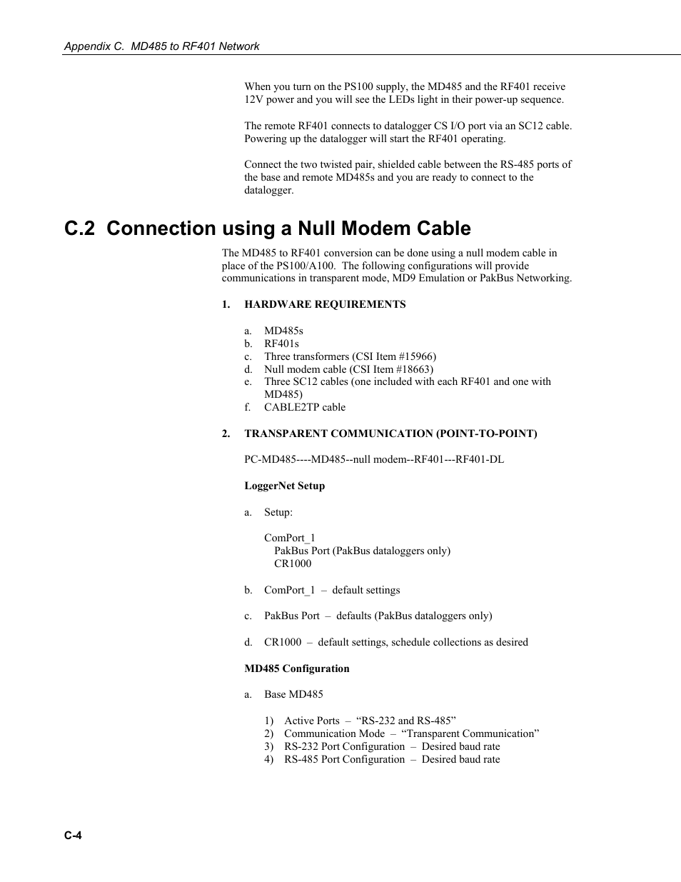C.2 connection using a null modem cable | Campbell Scientific MD485 RS-485 Multidrop Interface User Manual | Page 40 / 68