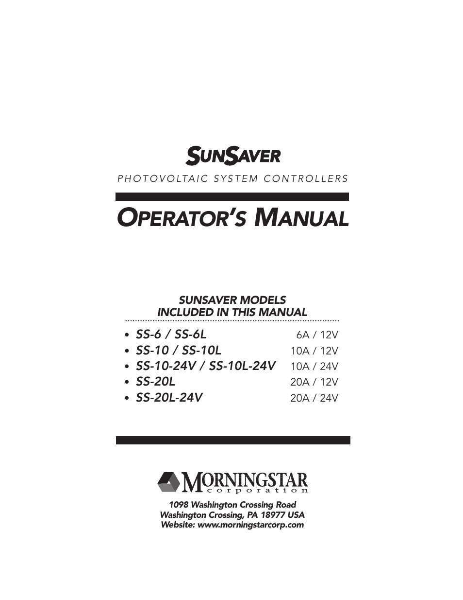 Campbell Scientific Morningstar SunSaver-10 10A 12V Regulator User Manual | 16 pages