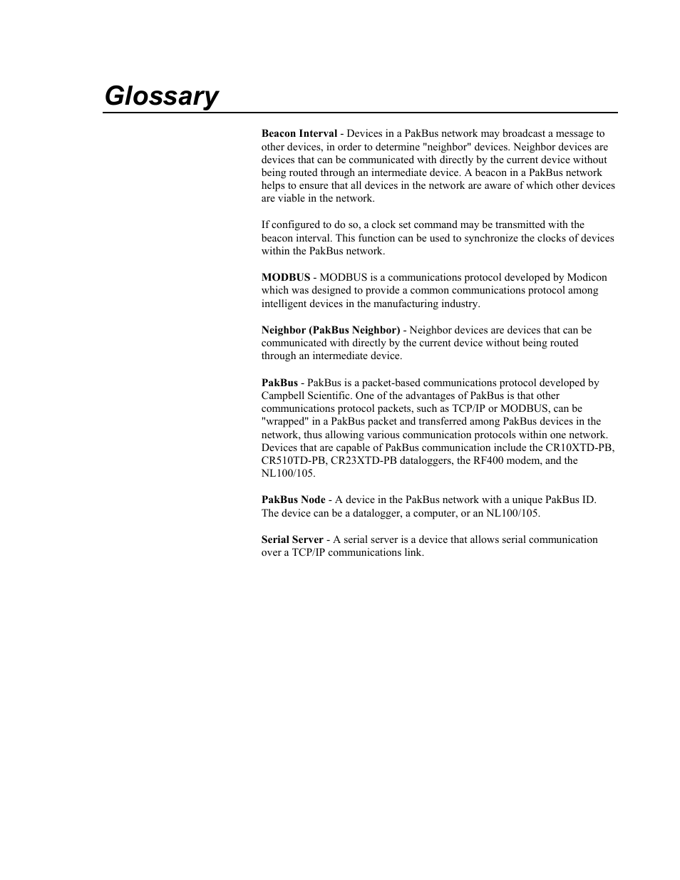 Glossary | Campbell Scientific NL100 Network Link Interface User Manual | Page 39 / 42