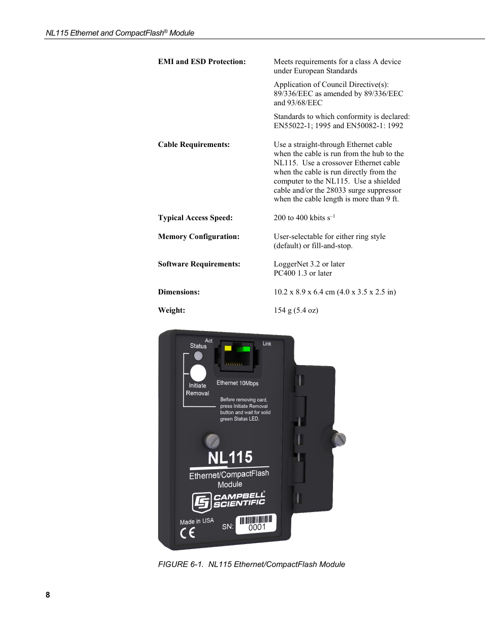 1. nl115 ethernet/compactflash module | Campbell Scientific NL115 Ethernet Interface and CompactFlash Module User Manual | Page 14 / 38