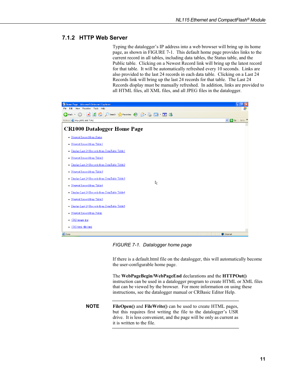 2 http web server, Http web server | Campbell Scientific NL115 Ethernet Interface and CompactFlash Module User Manual | Page 17 / 38