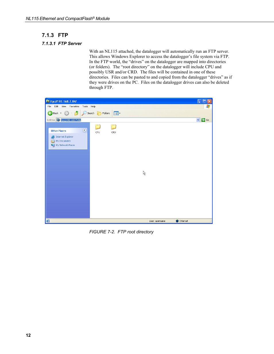 3 ftp, 1 ftp server, Ftp server | 2. ftp root directory | Campbell Scientific NL115 Ethernet Interface and CompactFlash Module User Manual | Page 18 / 38