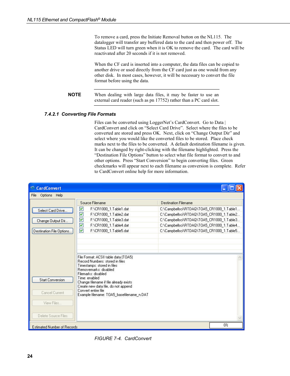 1 converting file formats, Converting file formats, 4. cardconvert | Campbell Scientific NL115 Ethernet Interface and CompactFlash Module User Manual | Page 30 / 38