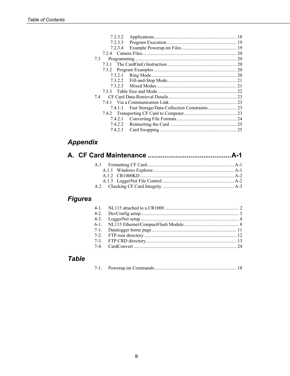 Appendix a, Figures, Table | Campbell Scientific NL115 Ethernet Interface and CompactFlash Module User Manual | Page 6 / 38