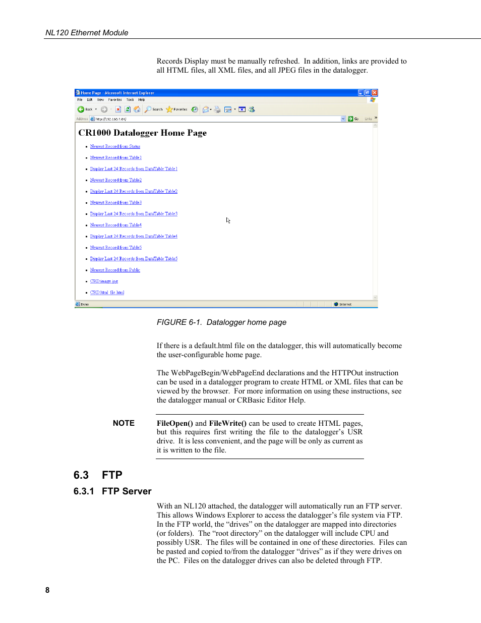 3 ftp, 1 ftp server, Ftp server | Campbell Scientific NL120 Ethernet Module User Manual | Page 14 / 20
