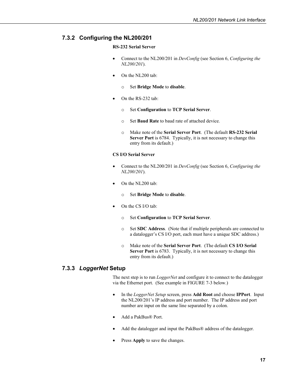 2 configuring the nl200/201, 3 loggernet setup, Configuring the nl200/201 | Loggernet setup | Campbell Scientific NL200/NL201 Network Link Interface User Manual | Page 27 / 60