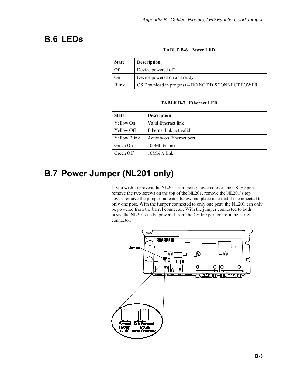 B.6 leds, B.7 power jumper (nl201 only) | Campbell Scientific NL200/NL201 Network Link Interface User Manual | Page 43 / 60