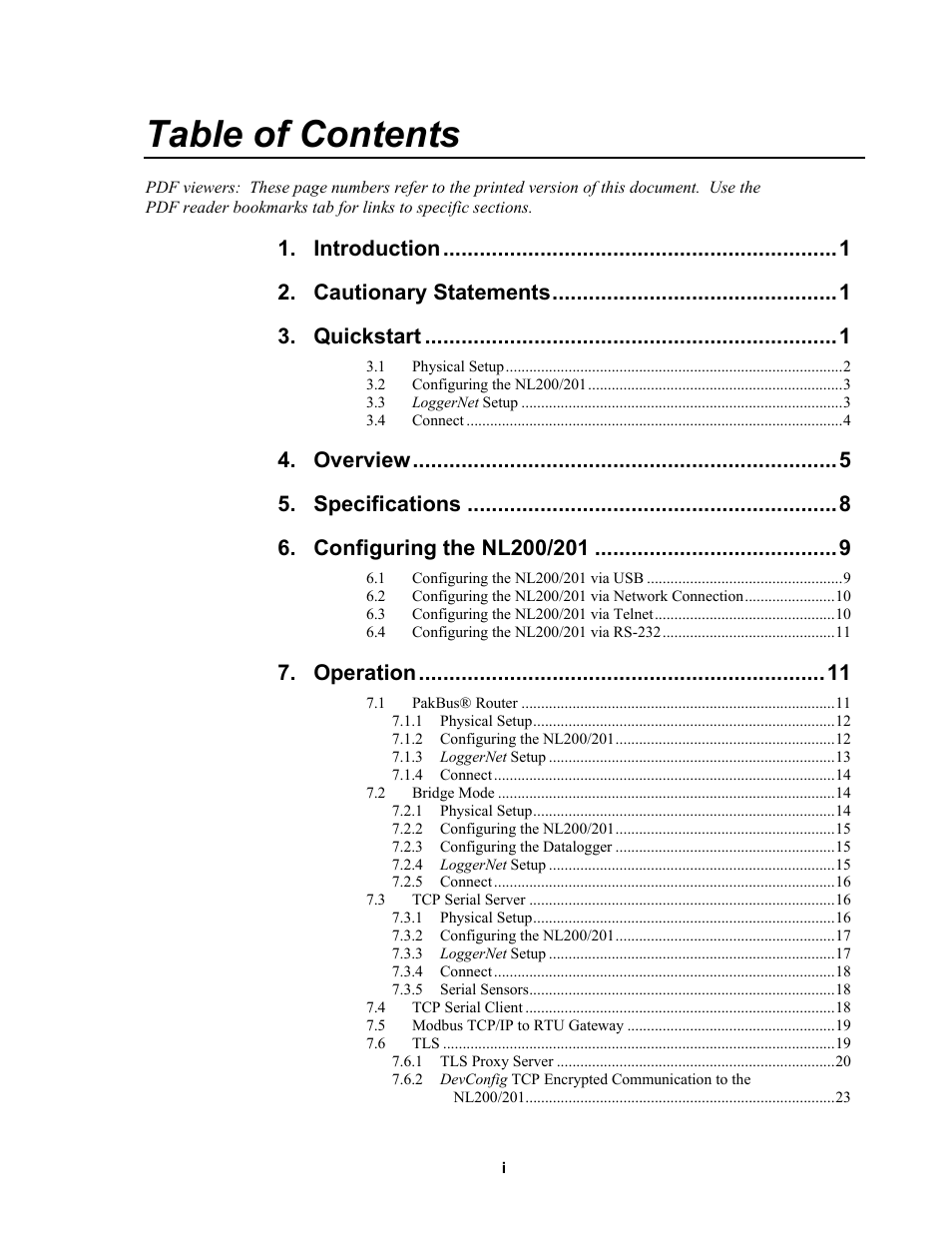 Campbell Scientific NL200/NL201 Network Link Interface User Manual | Page 7 / 60