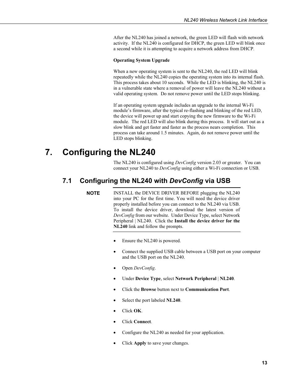 Configuring the nl240, 1 configuring the nl240 with devconfig via usb, Configuring the nl240 with devconfig via usb | Campbell Scientific NL240 Wireless Network Link Interface User Manual | Page 23 / 74