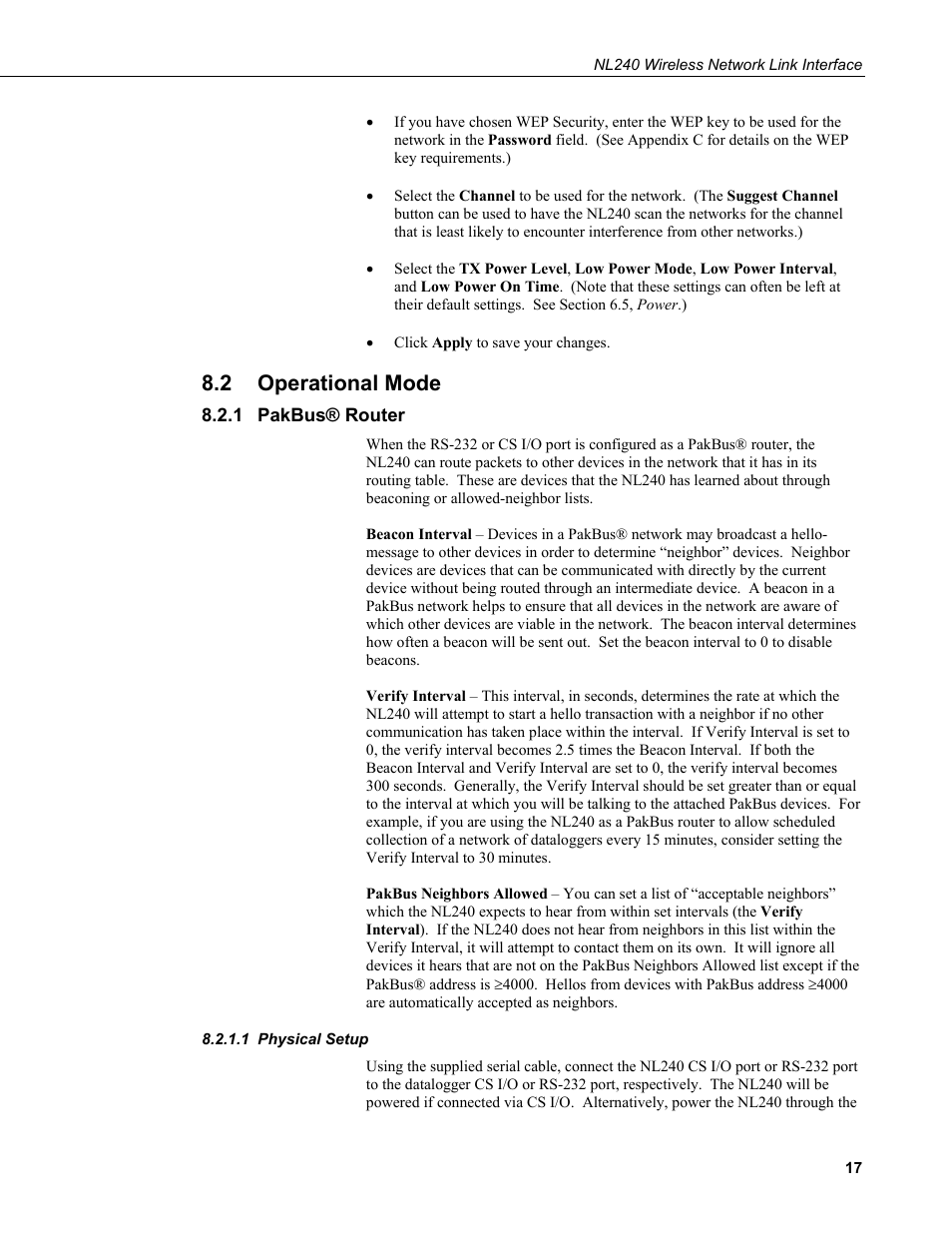 2 operational mode, 1 pakbus® router, 1 physical setup | Operational mode, Pakbus® router, Physical setup | Campbell Scientific NL240 Wireless Network Link Interface User Manual | Page 27 / 74