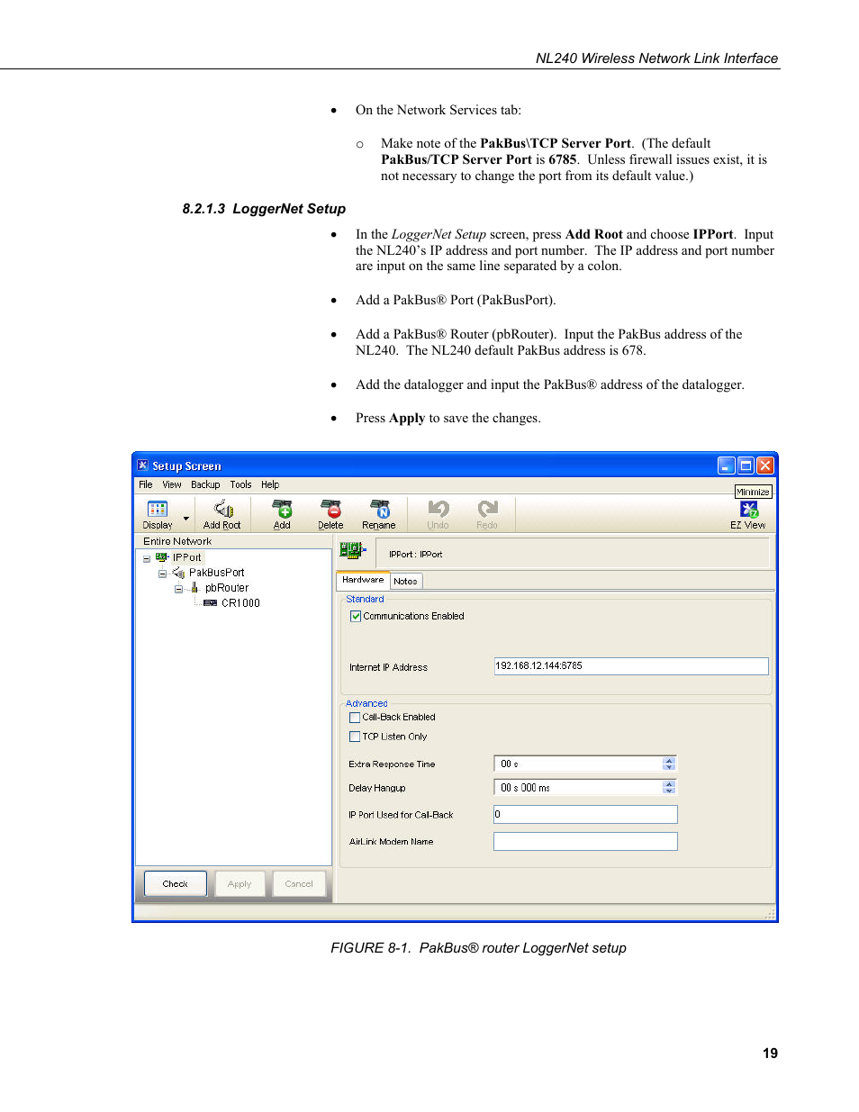 3 loggernet setup, Loggernet setup, 1. pakbus® router loggernet setup | Campbell Scientific NL240 Wireless Network Link Interface User Manual | Page 29 / 74