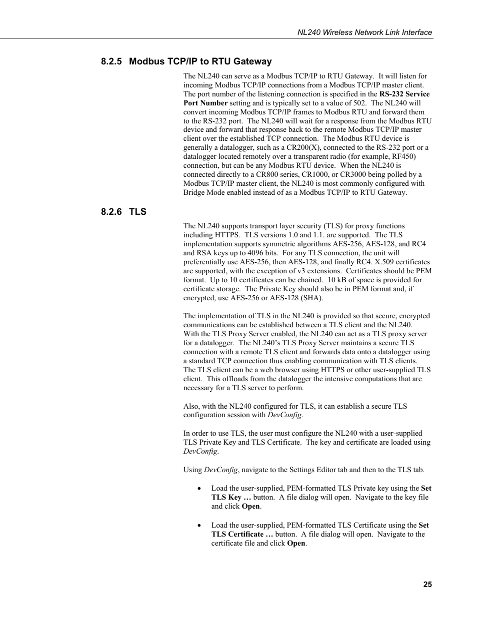 5 modbus tcp/ip to rtu gateway, 6 tls, Modbus tcp/ip to rtu gateway | Campbell Scientific NL240 Wireless Network Link Interface User Manual | Page 35 / 74