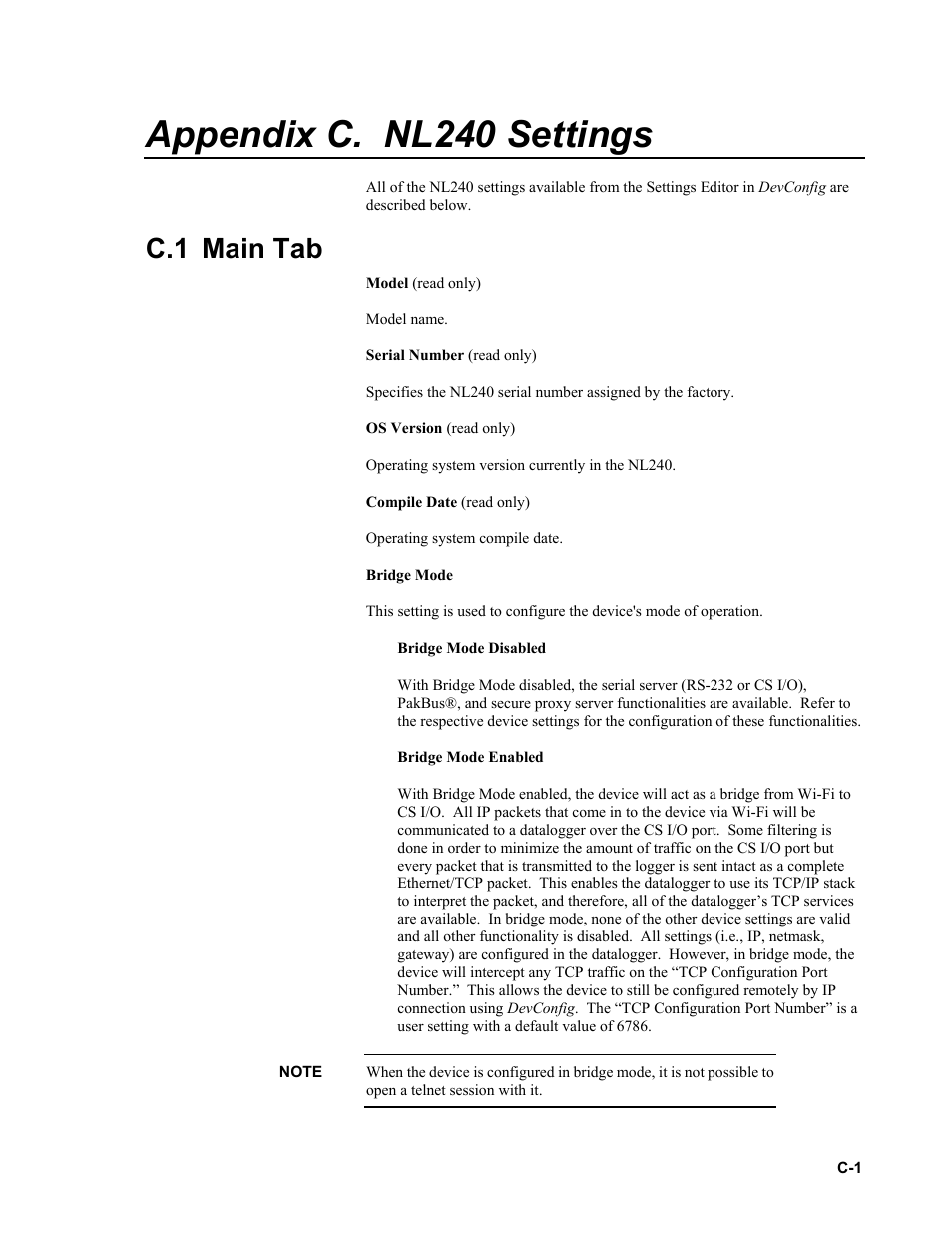 Appendix c. nl240 settings, C.1 main tab | Campbell Scientific NL240 Wireless Network Link Interface User Manual | Page 51 / 74