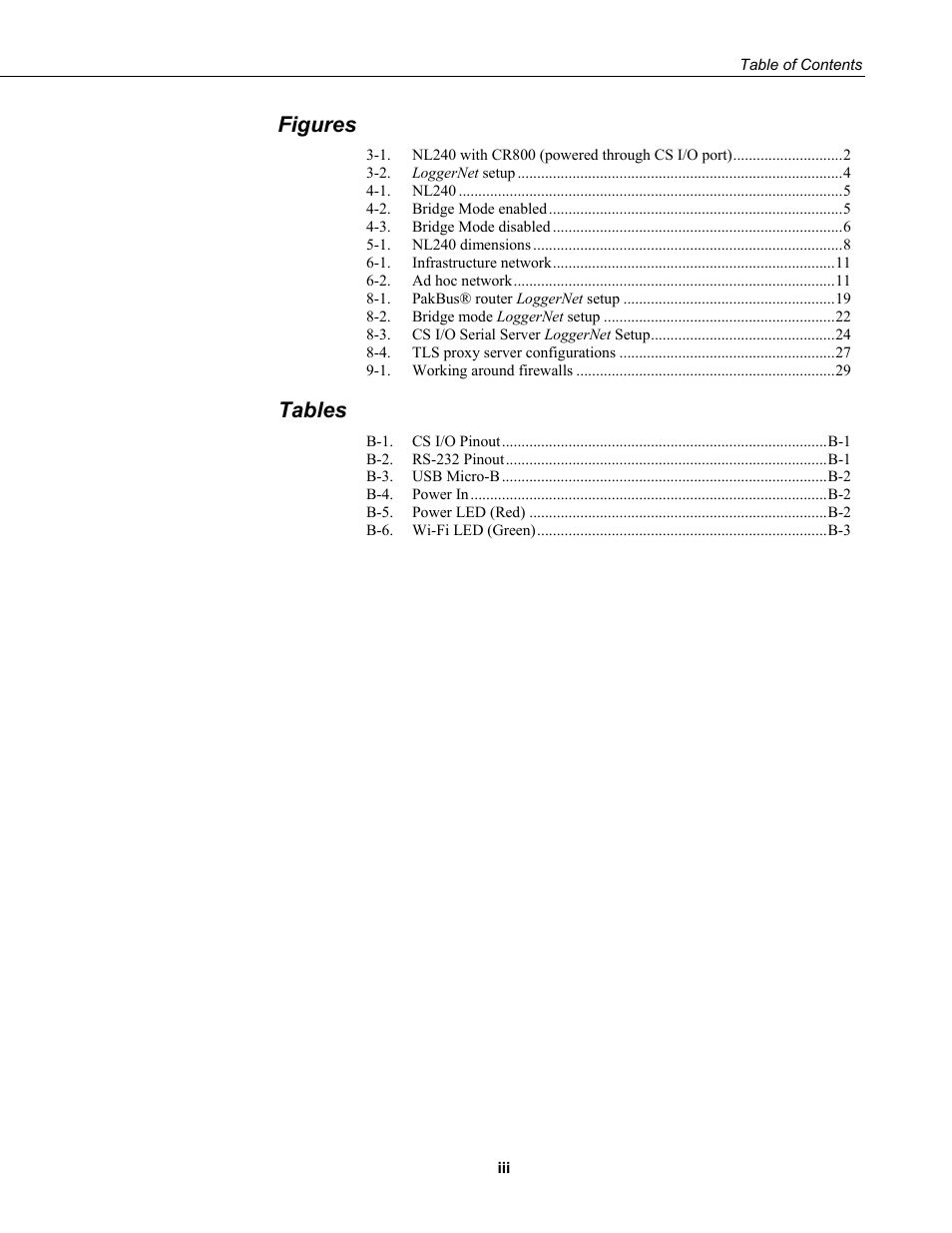 Figures, Tables | Campbell Scientific NL240 Wireless Network Link Interface User Manual | Page 9 / 74