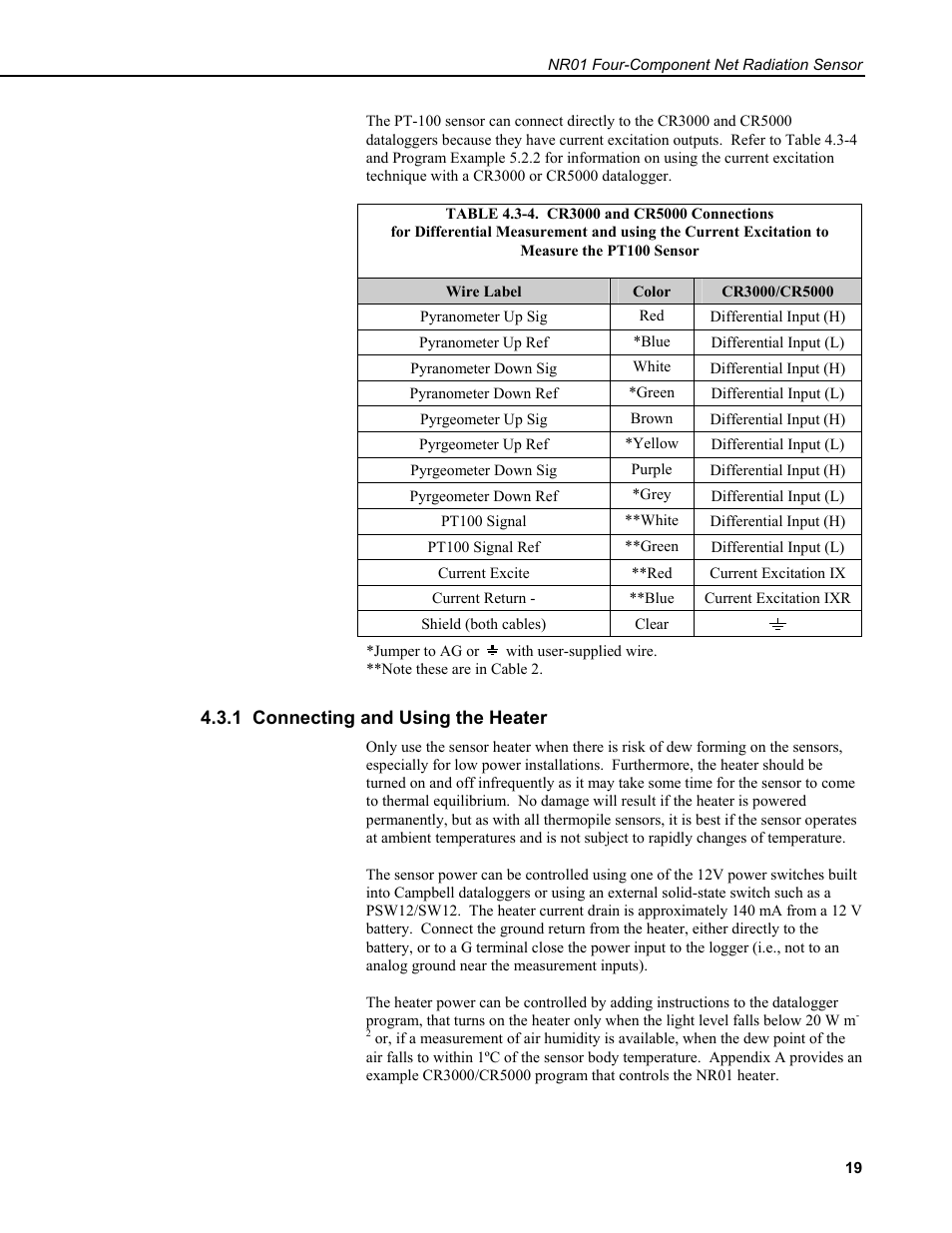 1 connecting and using the heater | Campbell Scientific NR01 Net Radiometer User Manual | Page 23 / 46
