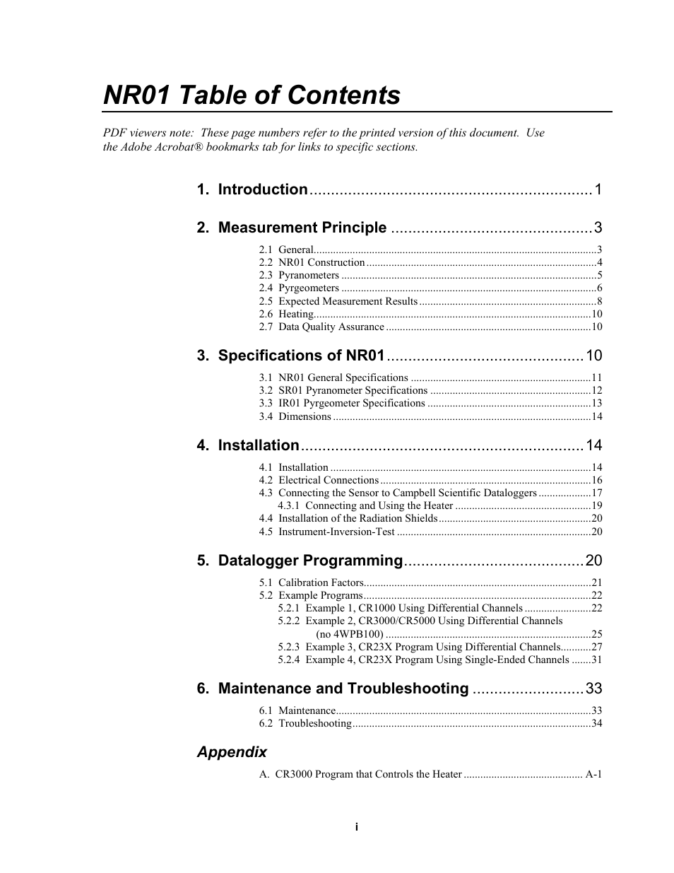 Campbell Scientific NR01 Net Radiometer User Manual | Page 3 / 46