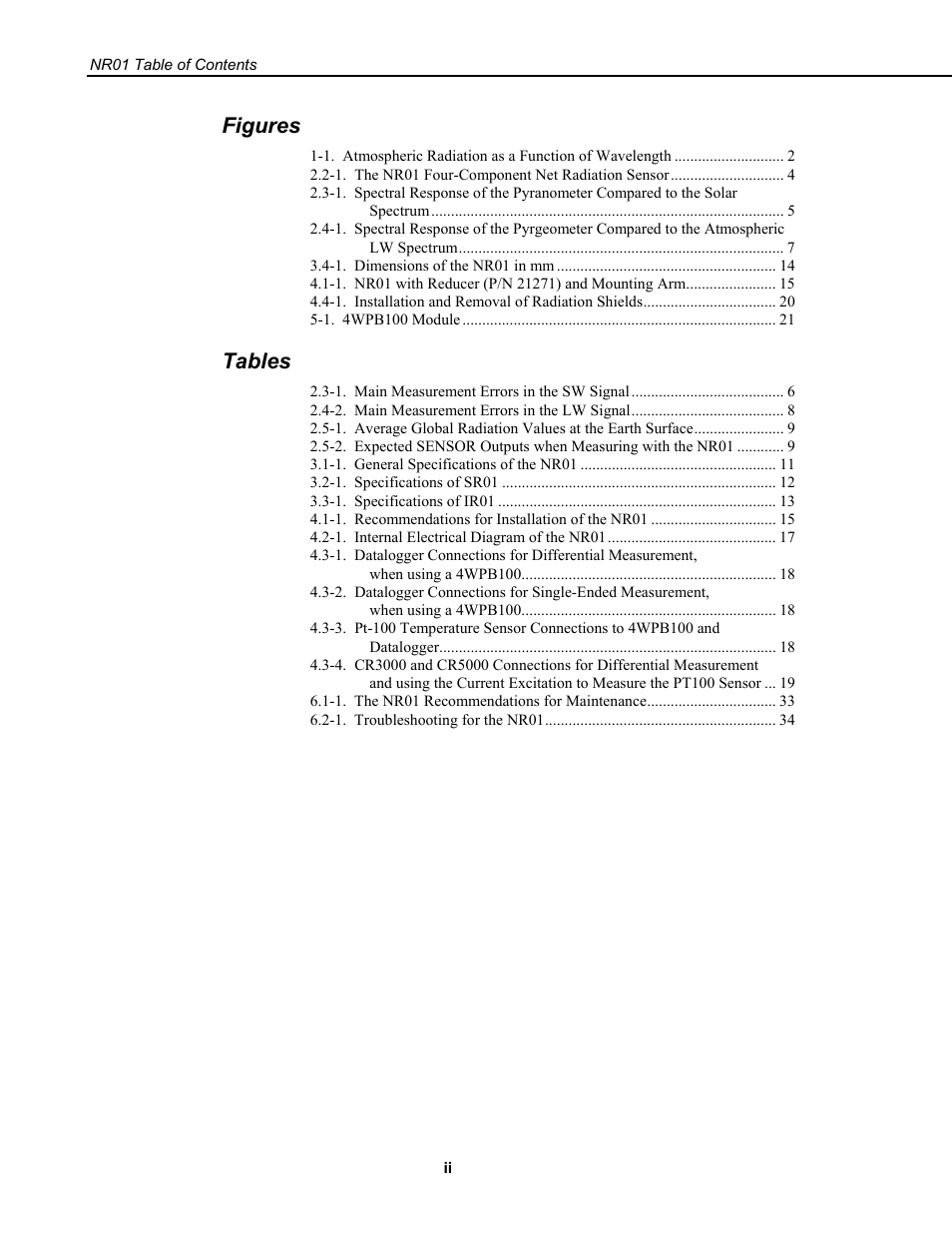 Figures, Tables | Campbell Scientific NR01 Net Radiometer User Manual | Page 4 / 46