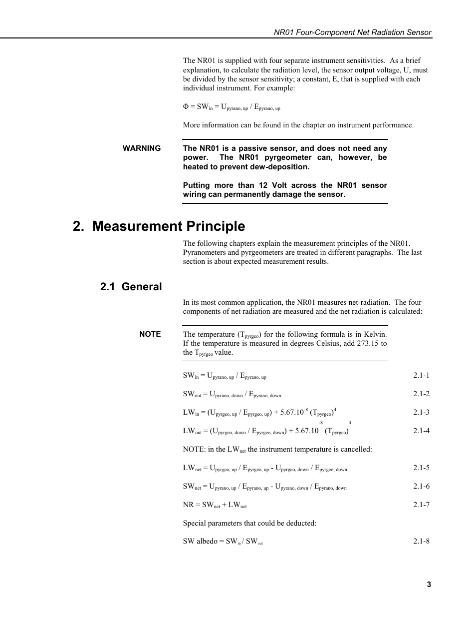 Measurement principle, 1 general | Campbell Scientific NR01 Net Radiometer User Manual | Page 7 / 46