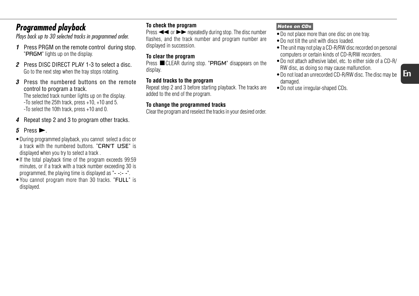 Programmed playback, 13 en | Aiwa XS-DS70 User Manual | Page 13 / 25