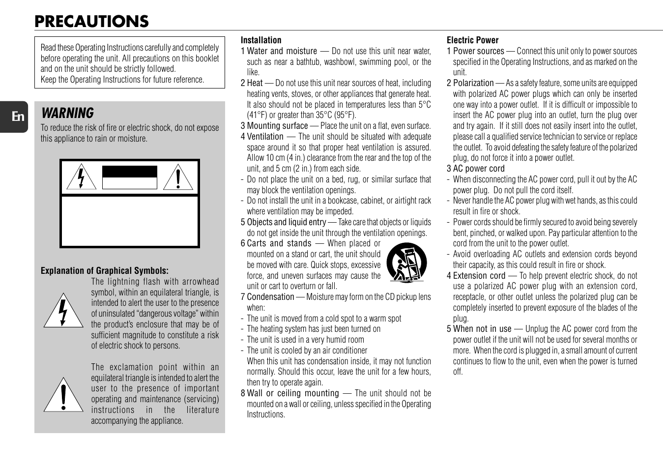 Precautions, Warning | Aiwa XS-DS70 User Manual | Page 2 / 25