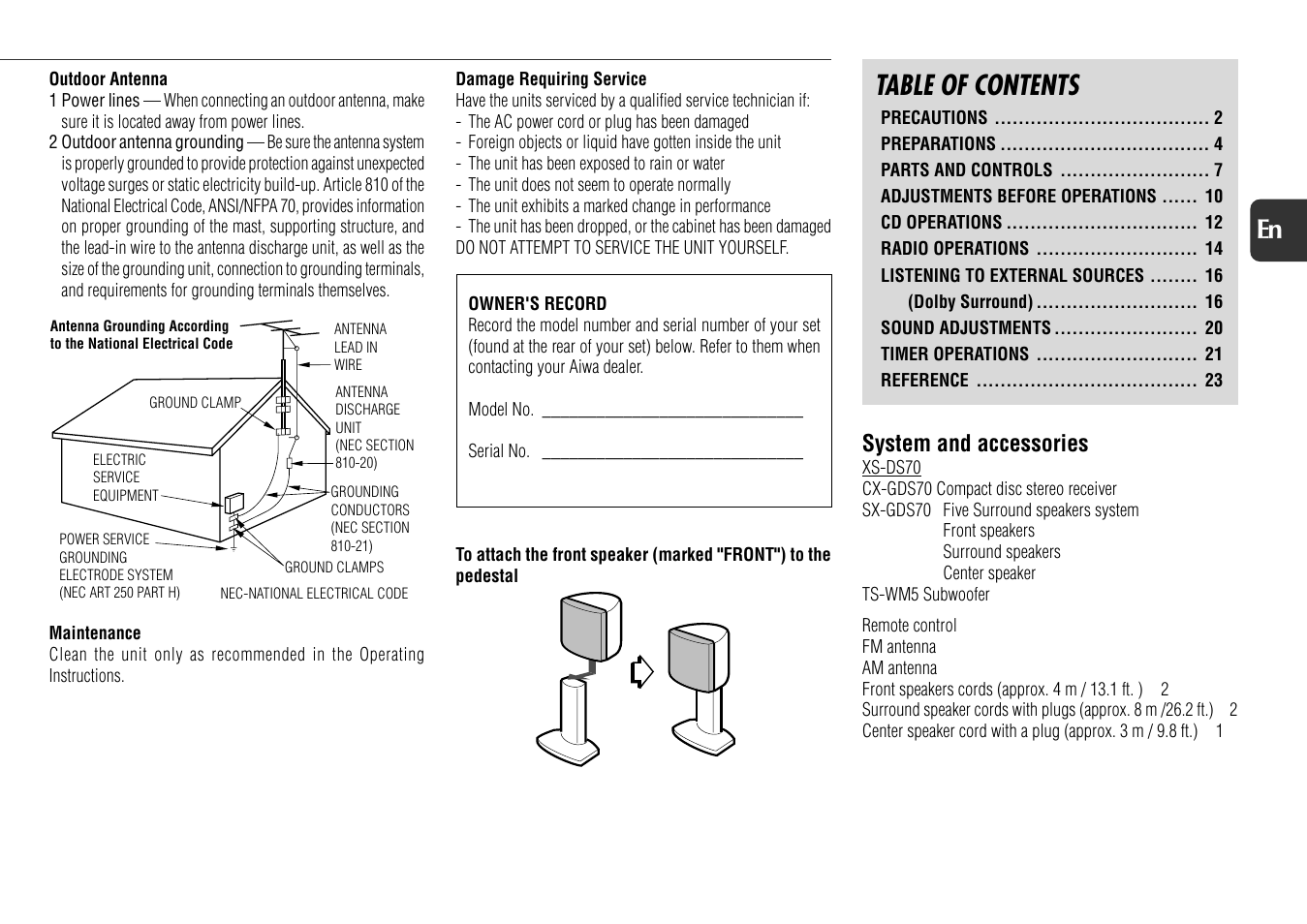 Aiwa XS-DS70 User Manual | Page 3 / 25