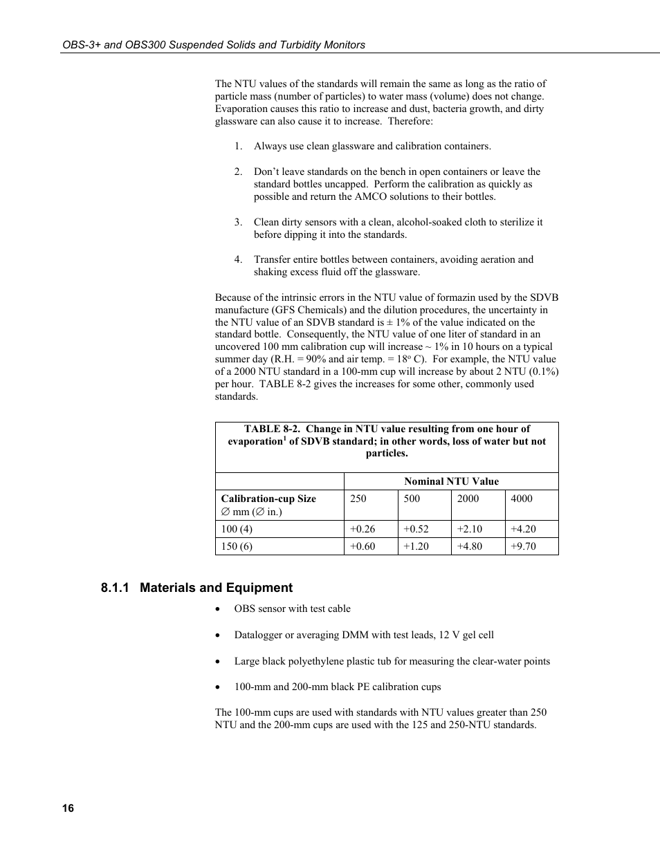 1 materials and equipment, Materials and equipment | Campbell Scientific OBS-3+ and OBS300 Suspended Solids and Turbidity Monitors User Manual | Page 26 / 54