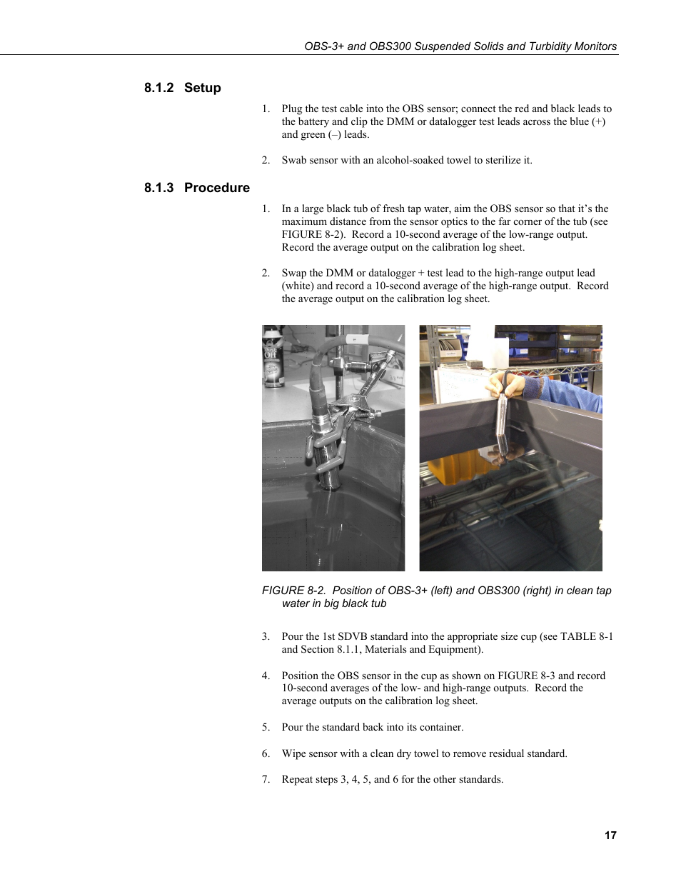 2 setup, 3 procedure, Setup | Procedure, In big black tub | Campbell Scientific OBS-3+ and OBS300 Suspended Solids and Turbidity Monitors User Manual | Page 27 / 54