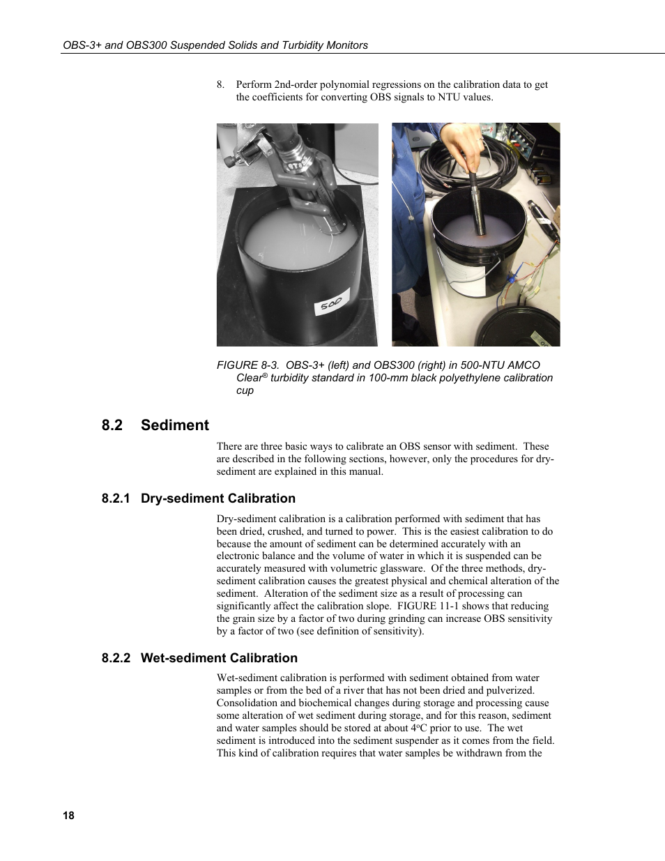 2 sediment, 1 dry-sediment calibration, 2 wet-sediment calibration | Sediment, Dry-sediment calibration, Wet-sediment calibration, Figure 8-3 | Campbell Scientific OBS-3+ and OBS300 Suspended Solids and Turbidity Monitors User Manual | Page 28 / 54