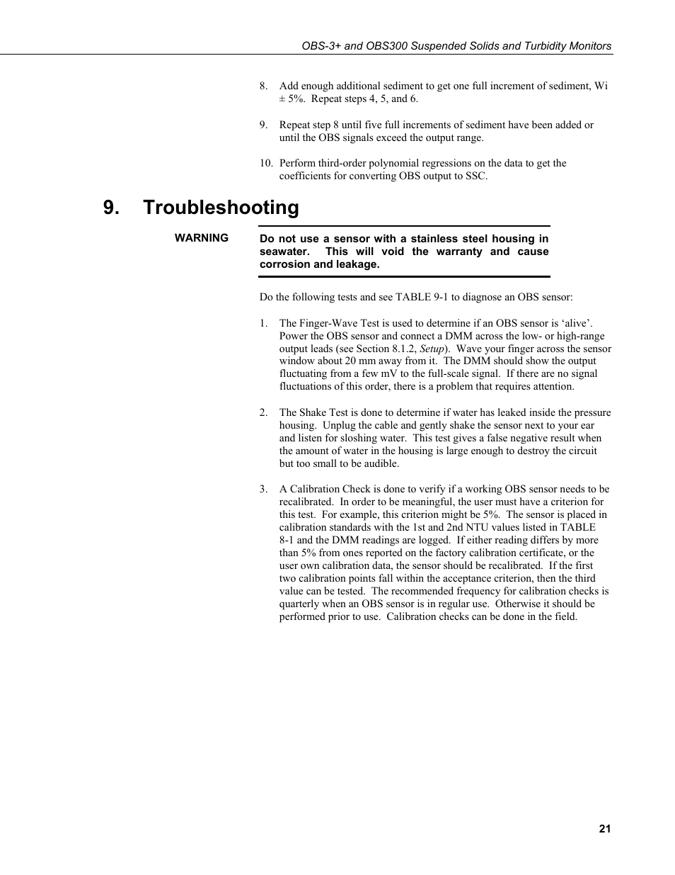 Troubleshooting | Campbell Scientific OBS-3+ and OBS300 Suspended Solids and Turbidity Monitors User Manual | Page 31 / 54