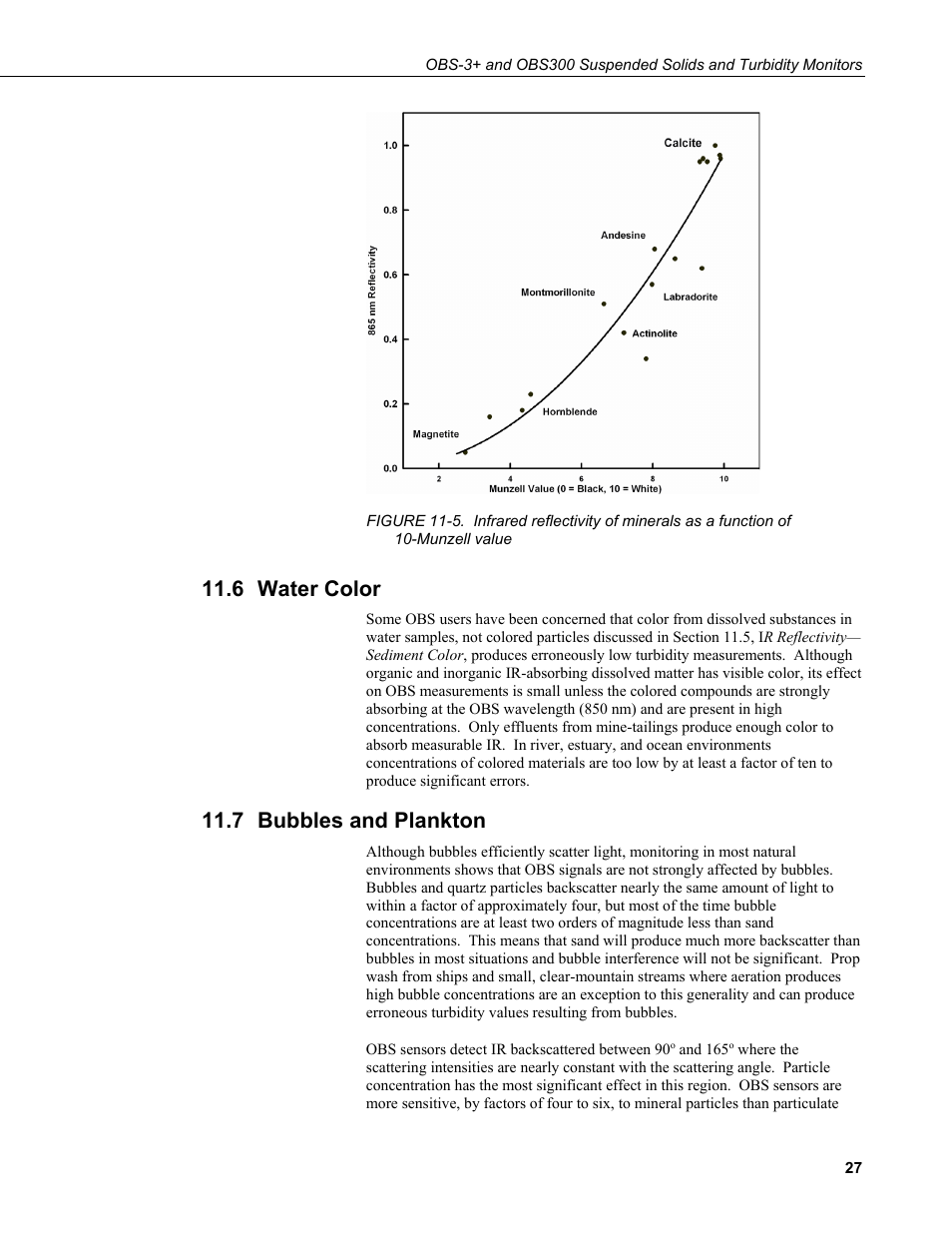 6 water color, 7 bubbles and plankton, Water color | Bubbles and plankton, Value | Campbell Scientific OBS-3+ and OBS300 Suspended Solids and Turbidity Monitors User Manual | Page 37 / 54