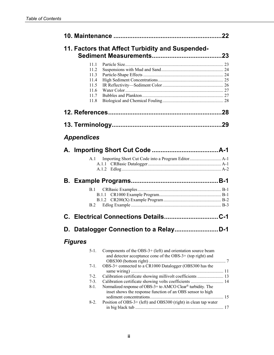 Maintenance, References, Terminology | Appendices a, Figures | Campbell Scientific OBS-3+ and OBS300 Suspended Solids and Turbidity Monitors User Manual | Page 8 / 54