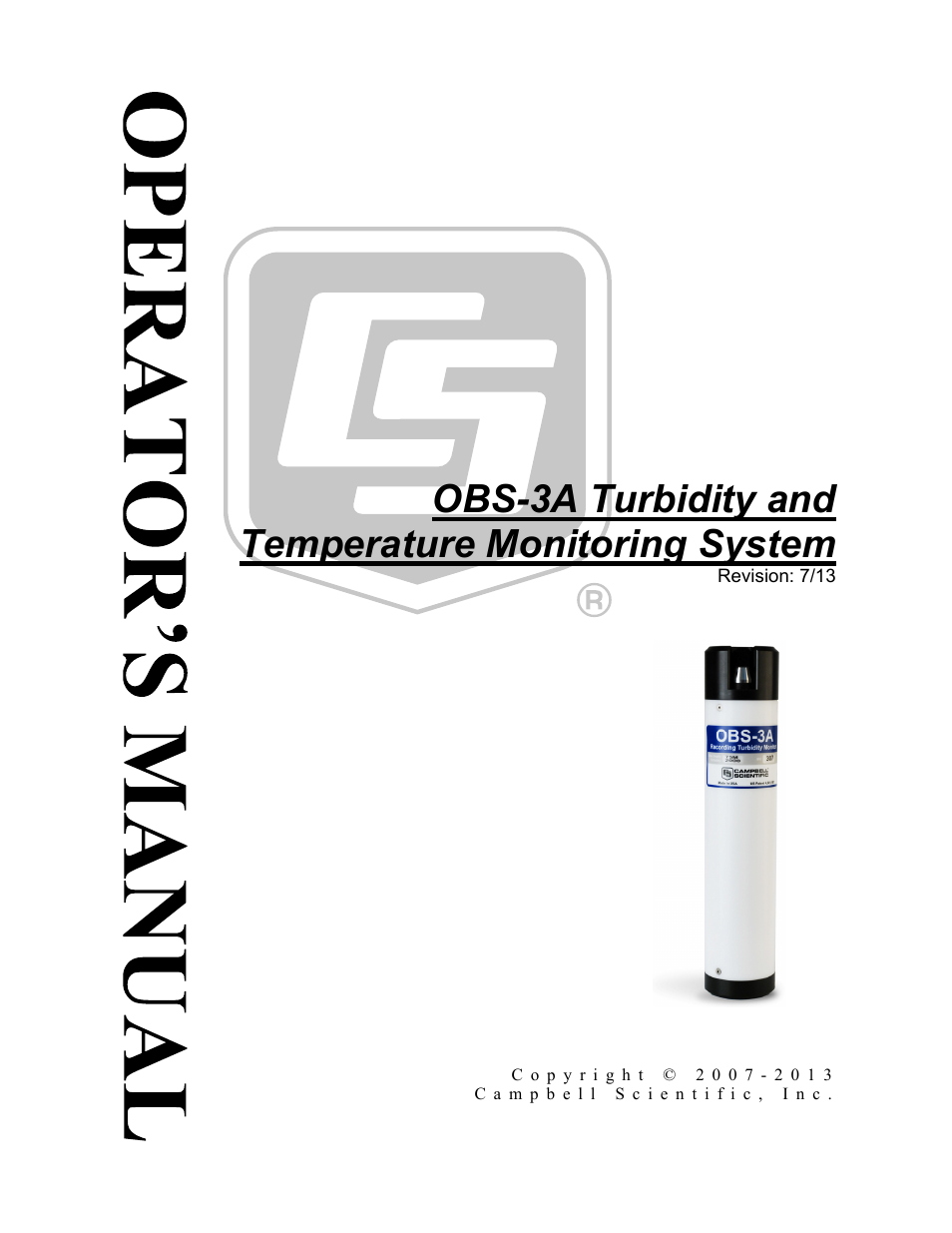 Campbell Scientific OBS-3A Turbidity and Temperature Monitoring System User Manual | 72 pages