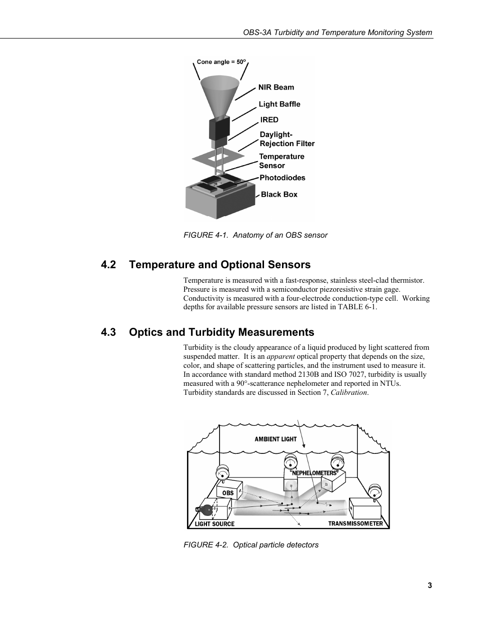 2 temperature and optional sensors, 3 optics and turbidity measurements, Temperature and optional sensors | Optics and turbidity measurements, 1. anatomy of an obs sensor, 2. optical, Particle detectors | Campbell Scientific OBS-3A Turbidity and Temperature Monitoring System User Manual | Page 11 / 72