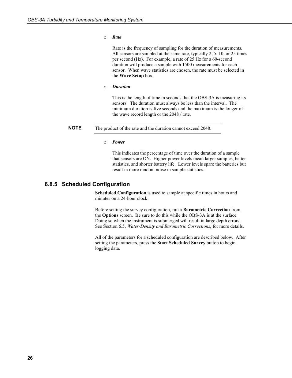 5 scheduled configuration, Scheduled configuration | Campbell Scientific OBS-3A Turbidity and Temperature Monitoring System User Manual | Page 34 / 72