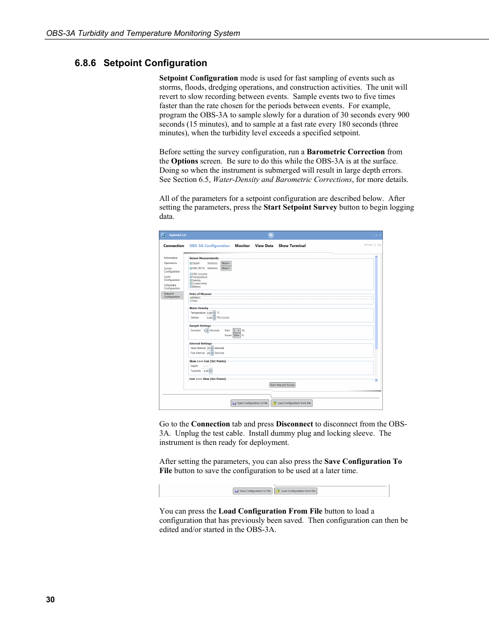 6 setpoint configuration, Setpoint configuration | Campbell Scientific OBS-3A Turbidity and Temperature Monitoring System User Manual | Page 38 / 72