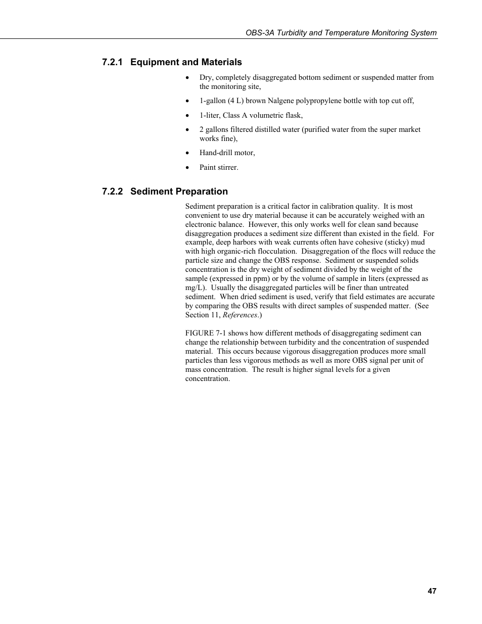 1 equipment and materials, 2 sediment preparation, Equipment and materials | Sediment preparation | Campbell Scientific OBS-3A Turbidity and Temperature Monitoring System User Manual | Page 55 / 72