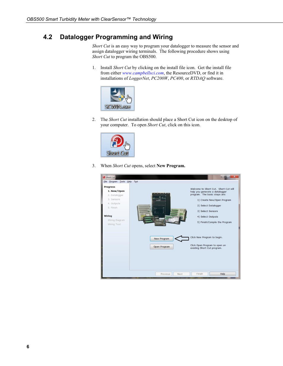 2 datalogger programming and wiring, Datalogger programming and wiring | Campbell Scientific OBS500 Smart Turbidity Meter with ClearSensor Technology User Manual | Page 16 / 64