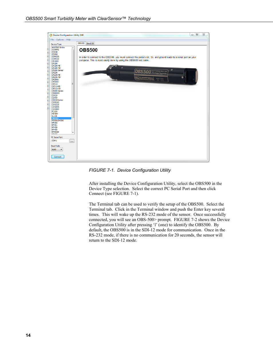 1. device configuration utility | Campbell Scientific OBS500 Smart Turbidity Meter with ClearSensor Technology User Manual | Page 24 / 64