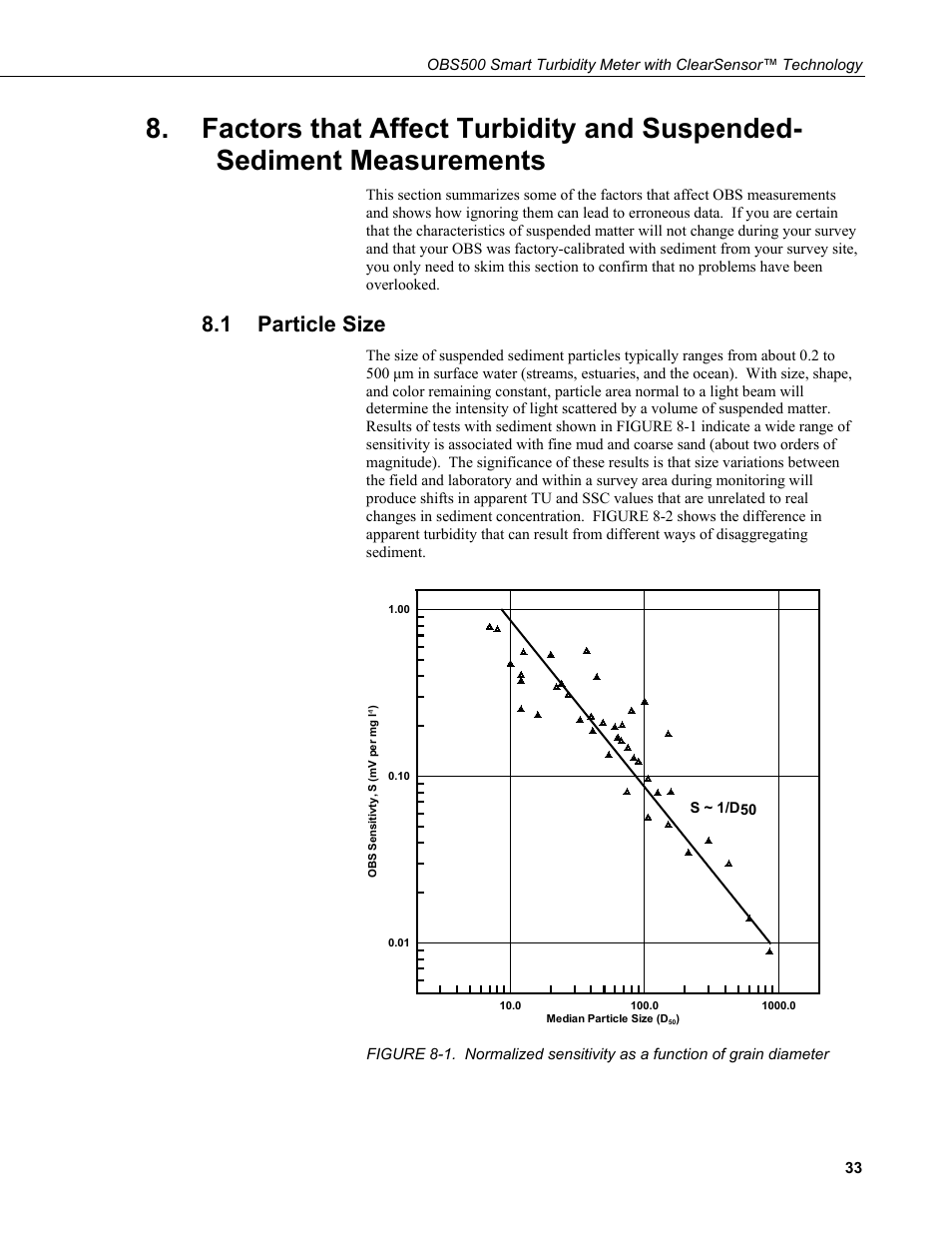 1 particle size, Factors that affect turbidity and suspended, Sediment measurements | Particle size | Campbell Scientific OBS500 Smart Turbidity Meter with ClearSensor Technology User Manual | Page 43 / 64