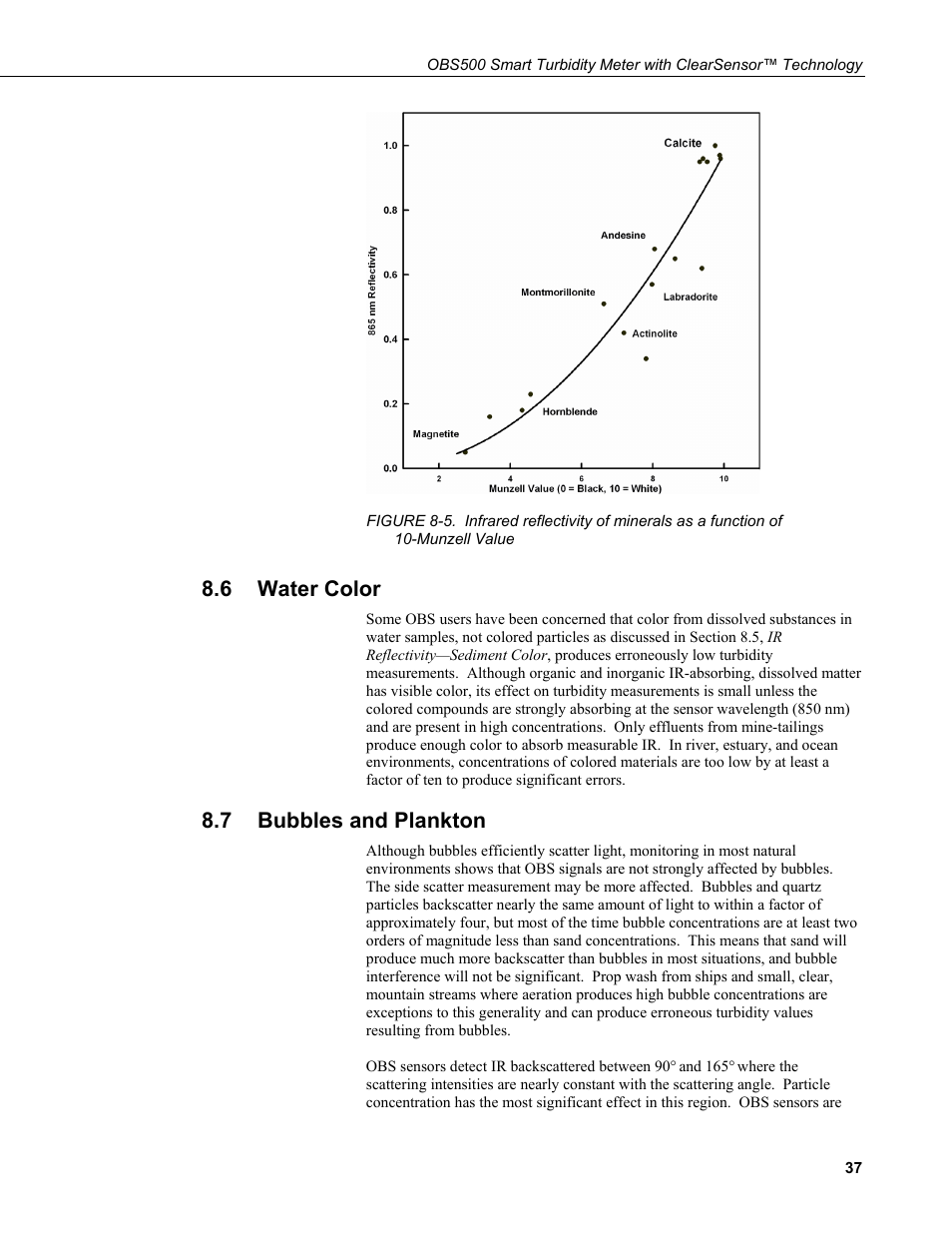 6 water color, 7 bubbles and plankton, Water color | Bubbles and plankton | Campbell Scientific OBS500 Smart Turbidity Meter with ClearSensor Technology User Manual | Page 47 / 64