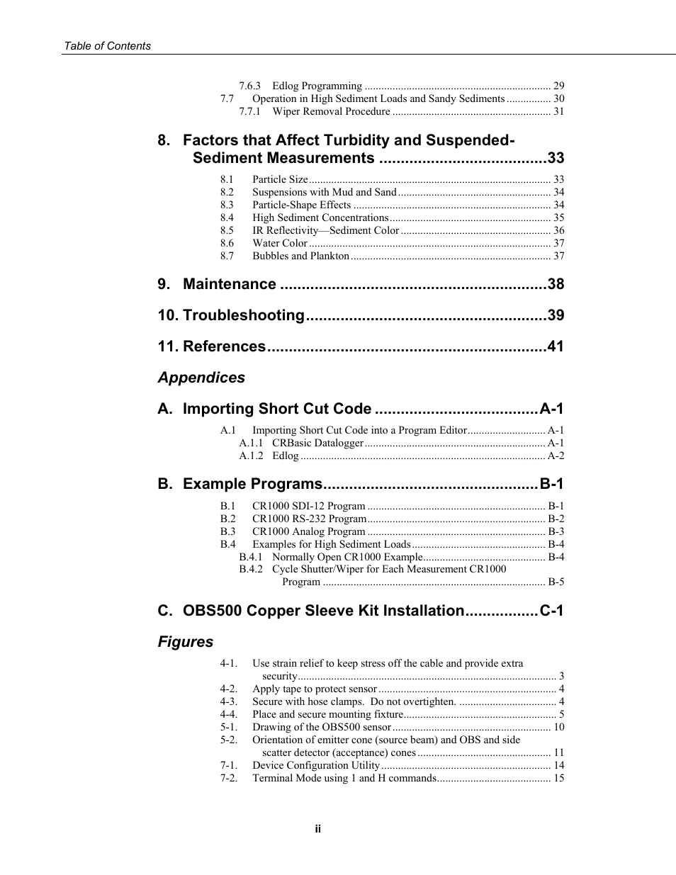 Maintenance, Troubleshooting, References | Appendices a, Figures | Campbell Scientific OBS500 Smart Turbidity Meter with ClearSensor Technology User Manual | Page 8 / 64