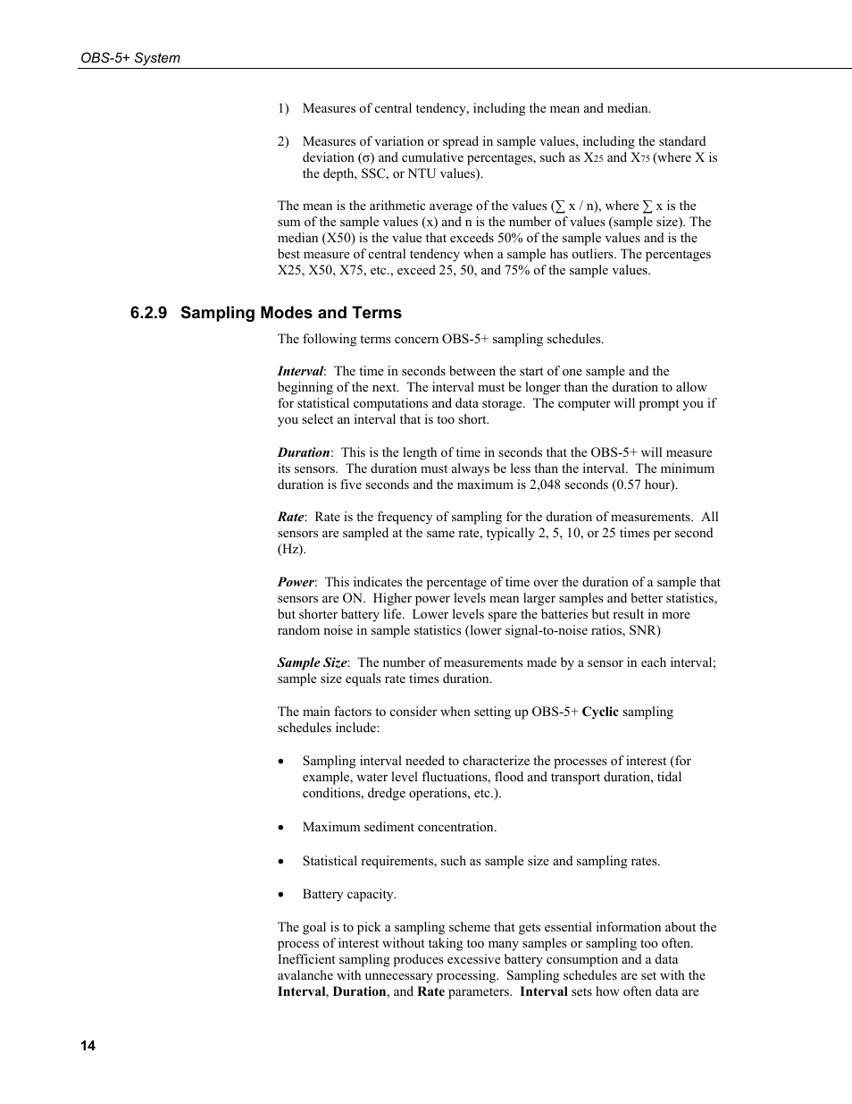 9 sampling modes and terms, Sampling modes and terms | Campbell Scientific OBS-5+ Sediment Concentration Monitor and Pressure Sensor User Manual | Page 22 / 52