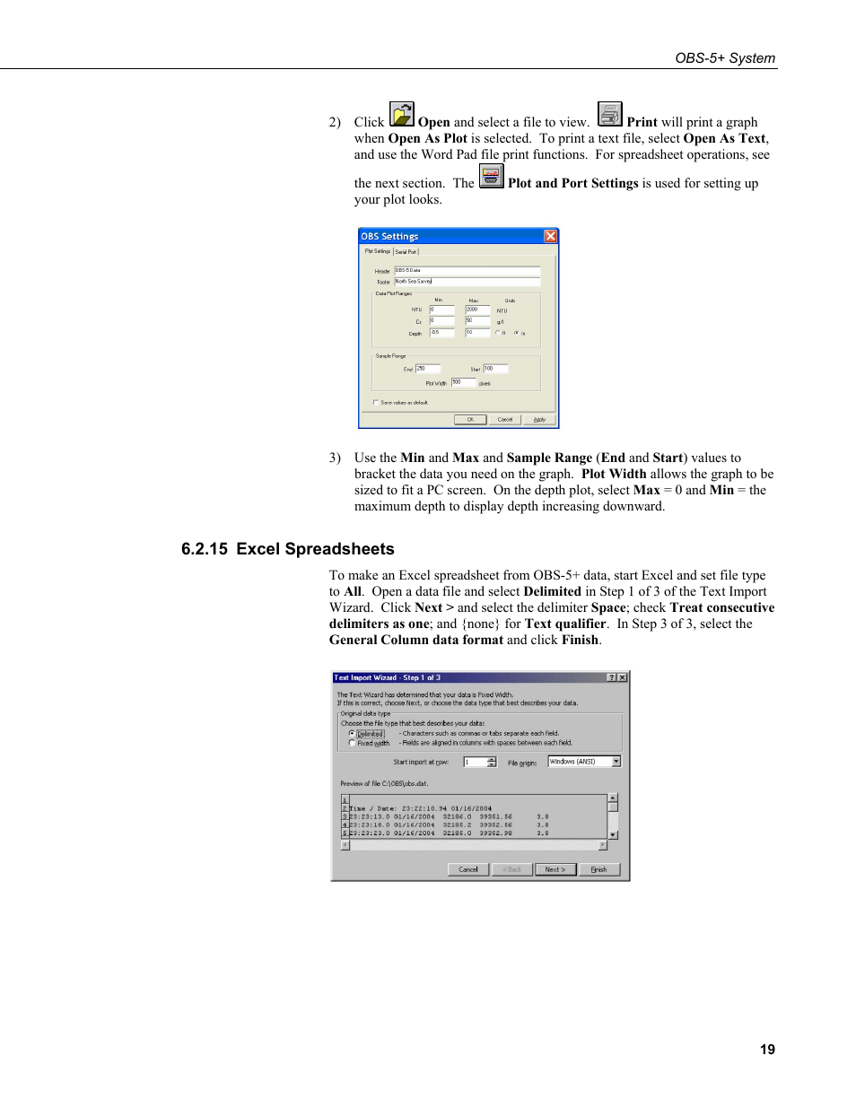 15 excel spreadsheets, Excel spreadsheets | Campbell Scientific OBS-5+ Sediment Concentration Monitor and Pressure Sensor User Manual | Page 27 / 52