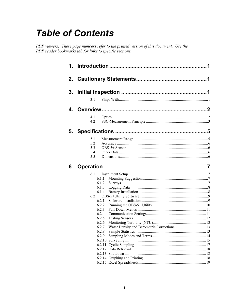 Campbell Scientific OBS-5+ Sediment Concentration Monitor and Pressure Sensor User Manual | Page 5 / 52